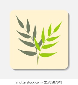 Palm deja un icono plano. Ramas verdes estilizadas con hojas sobre fondo beige. Mejor para diseño web, impreso, logo y marca.