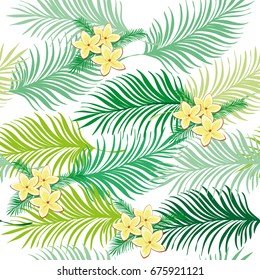 Palm leaves and flowers seamless pattern