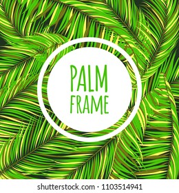 Palm Leaves Frame with Place For Text. Creative Tropical Foliage. Illustration of Jungle Plants. Realistic Vector Palm Leaves for Pattern, Wallpaper, Print, Fabric, Textile or Your Creative Design.