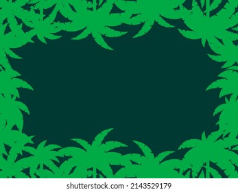 Palm leaves frame with place for text. Green outline of palm leaves in a flat style. Template design for invitations, flyers and greeting cards. Vector illustration
