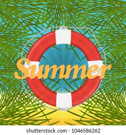 Palm leaves frame. Retro vector illustration