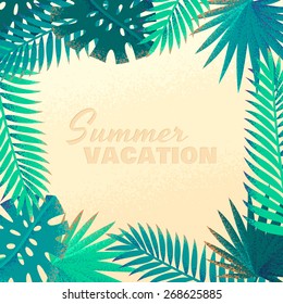 Palm leaves frame. Retro vector illustration. Place for your text