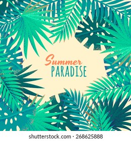 Palm leaves frame. Retro vector illustration