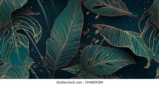 Palm leaves, gold, black, white marble template, artistic covers design, colorful texture, modern backgrounds. Minim pattern, graphic brochure. Luxury illustration