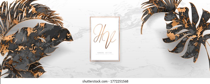 Palm leaves, gold, marble template, artistic covers design, colorful texture, modern backgrounds.Trendy pattern, graphic brochure. Luxury Vector illustration