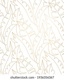 Palm leaves gold pattern. Palm leaves seamless pattern vector. Lina art illustration. Shirting textile pattern of vector banana leaves. EPS 10