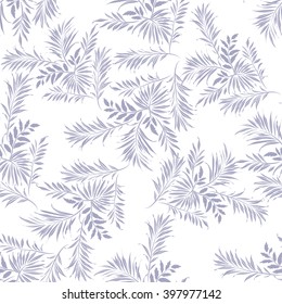 Palm leaves. Grey silhouette on white background. Seamless pattern, vector illustration