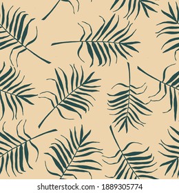 palm leaves hand drawn seamless pattern. vector. For the design of wallpaper, textile, wrapping paper, background. tropical floral print