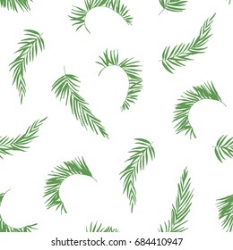 Palm leaves hand drawn seamless doodle pattern