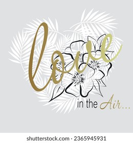 Palm leaves, heart, art vector illustration 