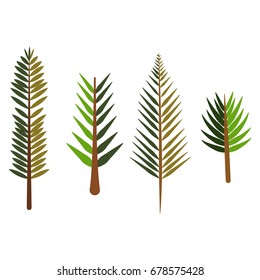 Palm leaves isolated on white background. Vector set of brushes of different shapes.