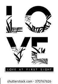 Palm leaves with love slogan