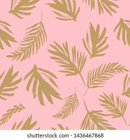 Palm Leaves Minimalistic Pattern Print . Pink Background .Illustration  for Surface , Invitation , Notebook, Banner , Wrap Paper ,Textiles, Cover, Magazine ,Postcard Background ,Textile 