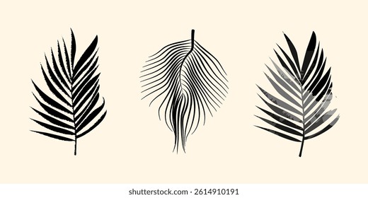 Palm leaves in modern and abstract design with minimal shapes. Brush files included. Vector illustration
