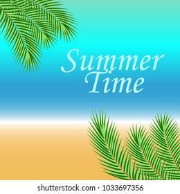 Palm leaves on beach. Vector illustration.