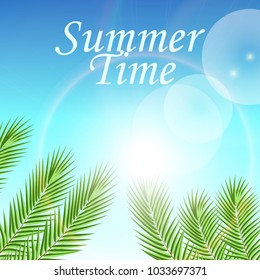 Palm leaves on beach. Vector illustration.