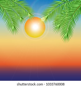 Palm leaves on beach. Vector illustration.
