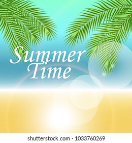 Palm leaves on beach. Vector illustration.