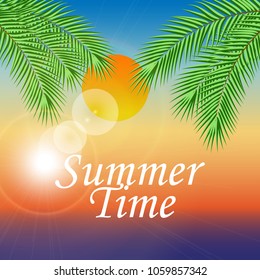 Palm leaves on beach. Vector illustration.