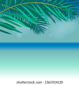 Palm leaves on the beach. Vector illustration
