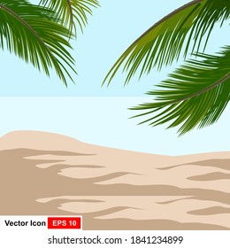 Palm leaves on beach. Vector illustration.