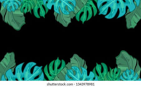 Palm leaves on black background. Template for covers, flyers, booklets