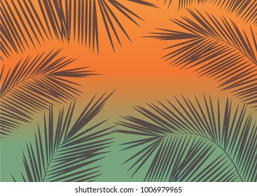 Palm leaves on gradient background. Tropical abstract palm leaves pattern. Branches and leaves of tropical plants. Vector illustration.
