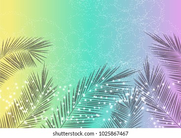 Palm leaves on gradient background. Tropical abstract palm leaves pattern. Branches and leaves of tropical plants. Vector illustration.