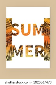 Palm leaves on gradient background. Tropical abstract palm leaves pattern. Branches and leaves of tropical plants. Vector illustration.