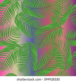 Palm leaves on multicolored background pattern, seamless