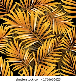Palm leaves on a tropical background. Tropical seamless background pattern. Graphic design with amazing palm trees suitable for fabrics, packaging, covers