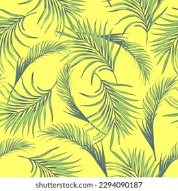 Hojas de palma sobre fondo blanco. Patrón vectorial sin cable. Diseño de fondo de escritorio. Fondo de verano.