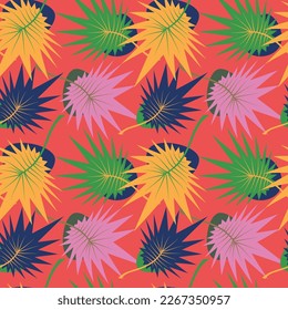 palm leaves pattern, bright summer background