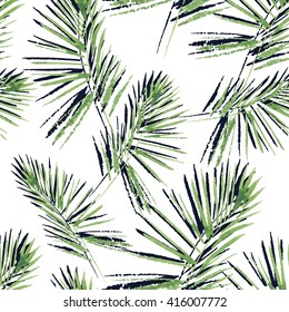 Palm leaves pattern. Seamless, hand painted, watercolor pattern. Vector background.