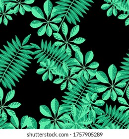 Palm Leaves. Pattern Seamless with Indonesian