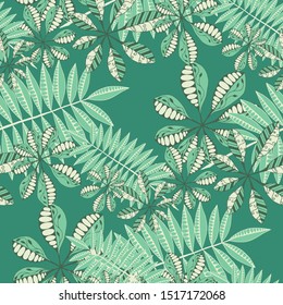 Palm Leaves. Pattern Seamless with Orient Plants