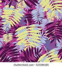 Palm leaves pattern tropical background on a colorful pattern. Effect overlay exotic leafs and plants vector foliage.