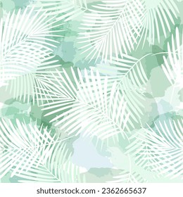 Palm Leaves Pattern. Watercolor Palm leaves seamless vector background, green jungle print textured