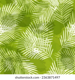 Palm Leaves Pattern. Watercolor Palm leaves seamless vector background, green jungle print textured