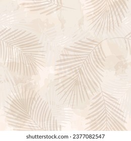 Palm Leaves Pattern. Watercolor Palm leaves seamless vector background, brown jungle print textured