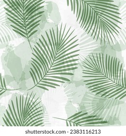 Palm Leaves Pattern. Watercolor Palm leaves seamless vector background, green jungle print textured