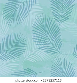 Palm Leaves Pattern. Watercolor Palm leaves seamless vector background, blue jungle print textured