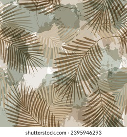 Palm Leaves Pattern. Watercolor Palm leaves seamless vector background, brown jungle print textured