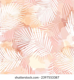 Patrón de hojas de palmera. Color de agua Palm deja un fondo vectorial sin fisuras, impresión de jungla rosa texturada