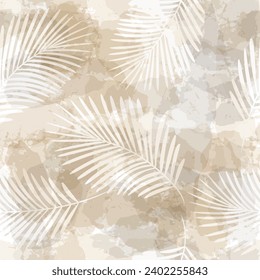 Palm Leaves Pattern. Watercolor Palm leaves seamless vector background, brown jungle print textured