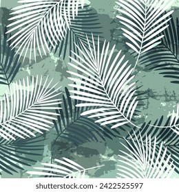 Palm Leaves Pattern. Watercolor Palm leaves seamless vector background, green jungle print textured