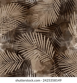 Palm Leaves Pattern. Watercolor Palm leaves seamless vector background, brown jungle print textured
