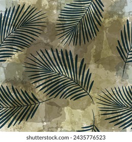 Palm Leaves Pattern. Watercolor Palm leaves seamless vector background, brown jungle print textured