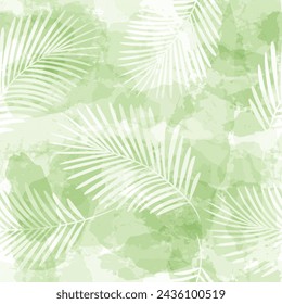 Palm Leaves Pattern. Watercolor Palm leaves seamless vector background, green jungle print textured