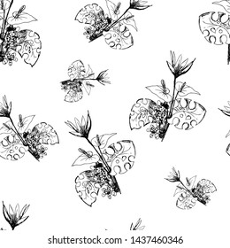 Palm leaves and pineapples. Seamless pattern. Vector illustration.